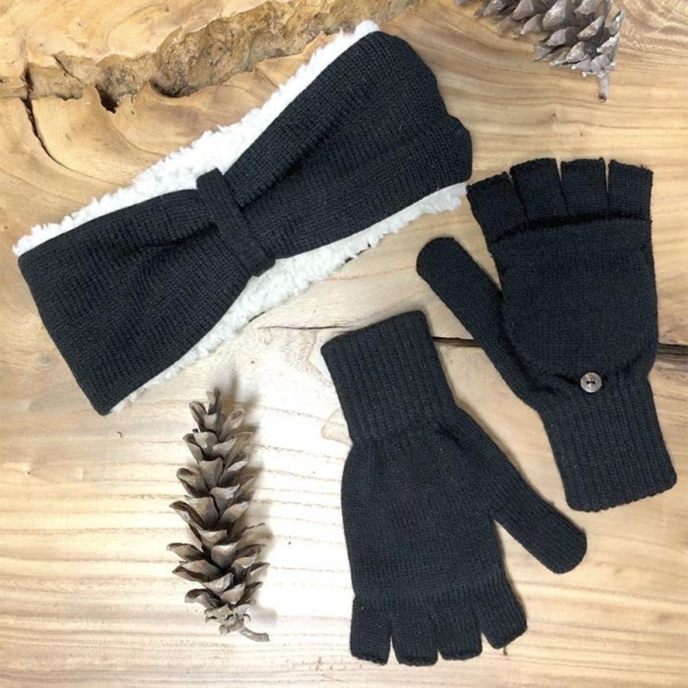 Bearpaw Headband and fingerless gloves.